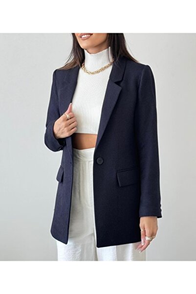 BONJOVİN PARİS Yün efekt lacivert blazer ceket