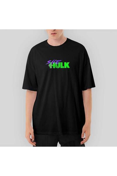 CrowsGate Tricou negru supradimensionat cu logo She Hulk