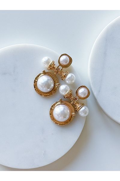 CHARMLUCKY Steel Pearl Vintage Earrings