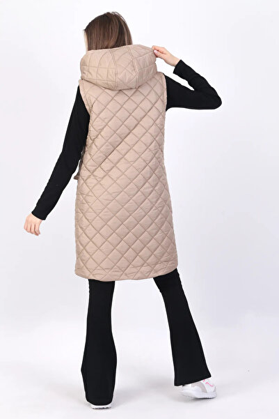 Modabenna Women's Hooded Zippered Long Inflatable Filling Vest