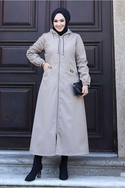 ALNİSS COLLECTİON Long Top Coat - Trench Jacket με μπροστινή τσέπη και λεπτομέρεια με φερμουάρ