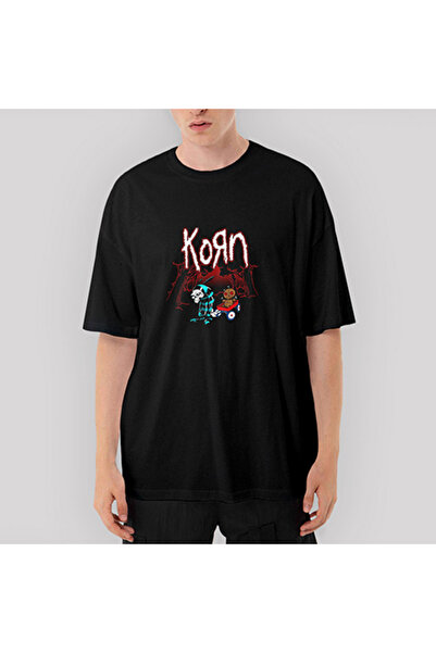 CrowsGate Tricou negru Korn Red Skull supradimensionat S