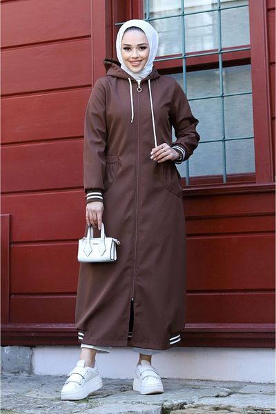 ALNİSS COLLECTİON Αδιάβροχο ολόσωμο μακρύ παλτό με ριμπ λεπτομέρεια με φερμουάρ