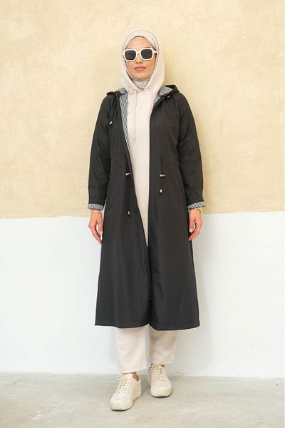 ALNİSS COLLECTİON Plus Size Zippered Self Lined Long Hijab Trench Coat