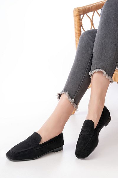 serkanseyyid 302 Black Suede Daily Γυναικείες Μπαλαρίνες