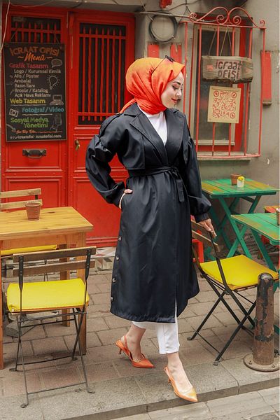 suffemoda Balonkol Trench Coat with Button Detail on the Sides