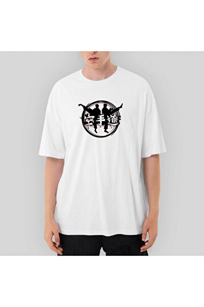 CrowsGate تي شيرت أبيض كبير الحجم بدائرة حمراء من التايكوندو مقاس L