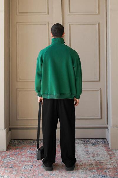 HAFKAGİYİM GREEN Cozy Basic Φούτερ με διπλό φερμουάρ Oversize
