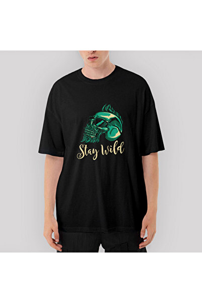 Butik Μαύρο μπλουζάκι Stay Wild oversized