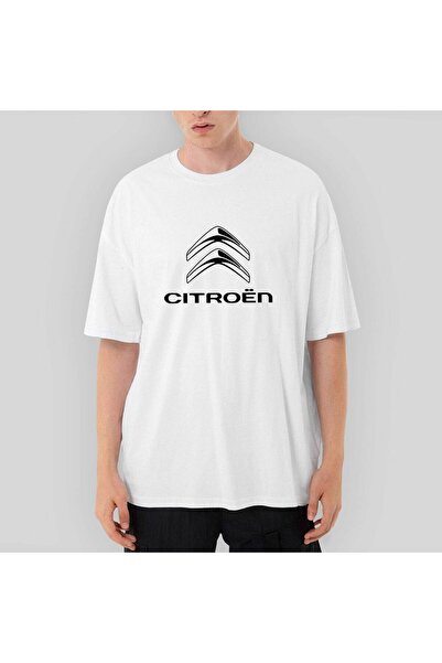 CrowsGate Tricou alb supradimensionat cu logo Citroen