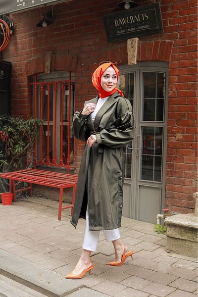 suffemoda Balonkol Trench Coat with Button Detail on the Sides