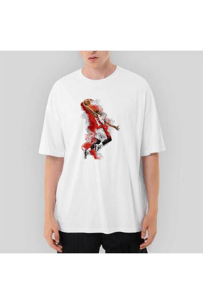 CrowsGate Tricou alb NBA Baller Red Silhouette supradimensionat