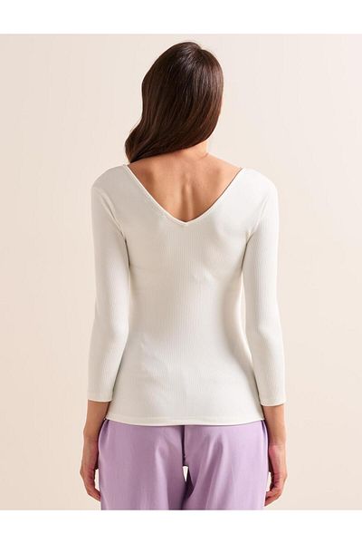 Jimmy Key Weißes Basic-T-Shirt mit U-Ausschnitt und Dreiviertelärmeln