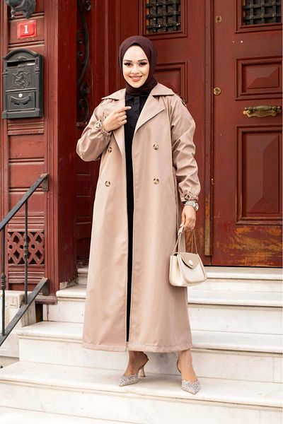 ALNİSS COLLECTİON Long Trench Coat - Belt Detail, Buttons and Belted