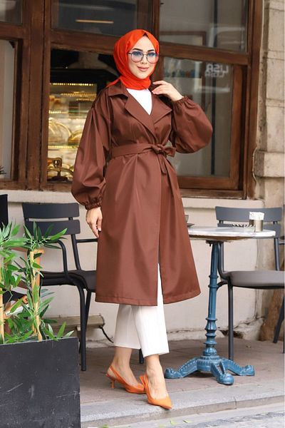 ALNİSS COLLECTİON Καρό καμπαρντίνα με ζώνη μέσης
