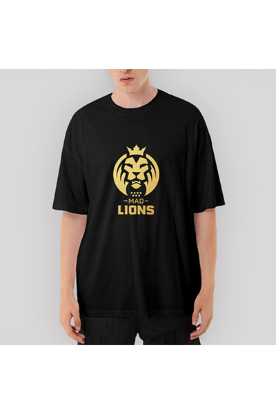 CrowsGate Tricou negru Mad Lions supradimensionat