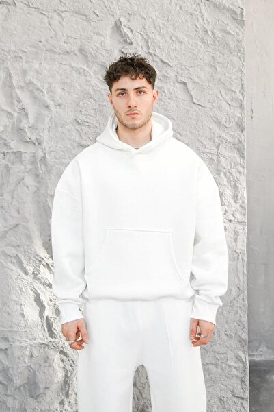 HAFKAGİYİM ΛΕΥΚΟ Άνετο Βασικό Φούτερ Oversize