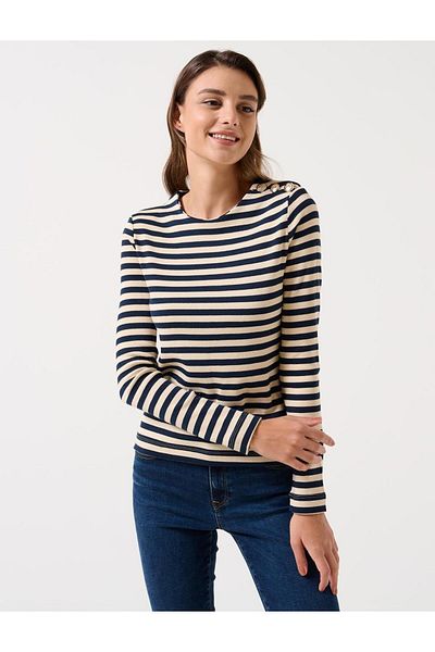 Jimmy Key Sötétkék Slim Fit Crew nyakú csíkos kötött blúz