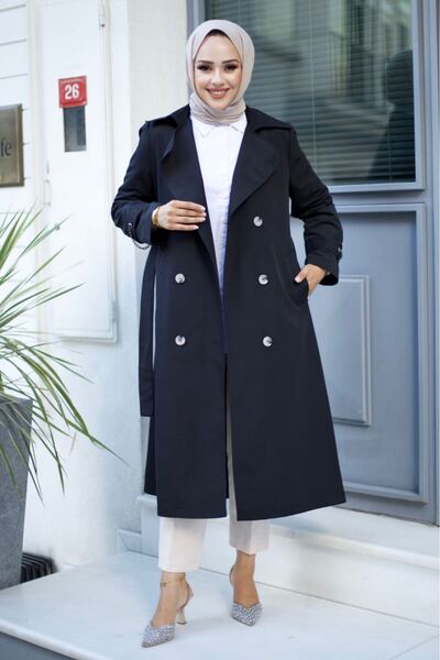 ALNİSS COLLECTİON Kolları Zincirli Sırt Detaylı Kuşaklı Umay Trenç