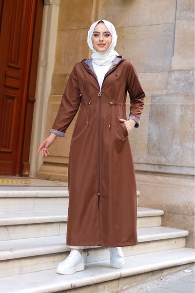 ALNİSS COLLECTİON Full Length Long Trench Coat with Ankle and Stripe Inside Hood