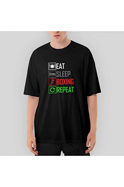 CrowsGate Tricou negru supradimensionat Boxing Repeat