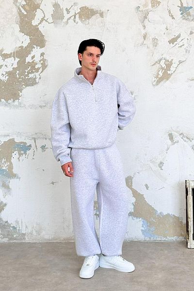HAFKAGİYİM Γκρι μελανζ Cozy Basic Half Zipper Oversize φούτερ