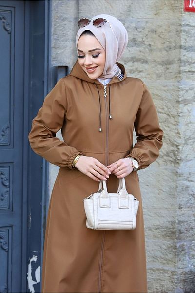 ALNİSS COLLECTİON Zipper Detailed Trench Coat Long Top Coat with Front Pocket
