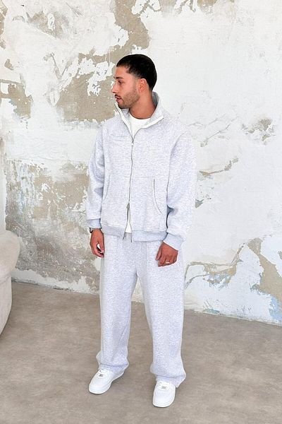 HAFKAGİYİM Γκρι Melange Cozy Basic Φούτερ με διπλό φερμουάρ Oversize
