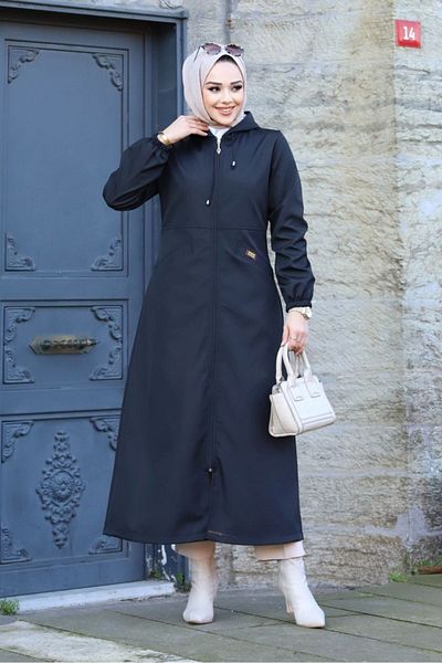 ALNİSS COLLECTİON معطف واق من المطر طويل بجيب أمامي وسحاب