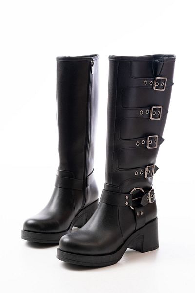 ELLOLİTA LUXURY SHOES 5109-3015 Черни ежедневни дамски ботуши с висок ток и цип