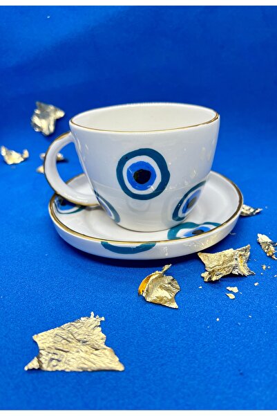 MAMALİZA El yapımı nazar boncuklu nescafe fincan seti. 2li fincan seti.