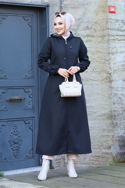 ALNİSS COLLECTİON معطف واق من المطر طويل بجيب أمامي وسحاب