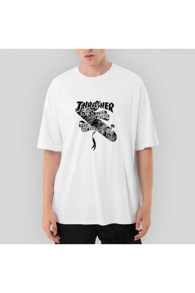 CrowsGate تي شيرت أبيض كبير الحجم من Thrasher Love Affair مقاس XL