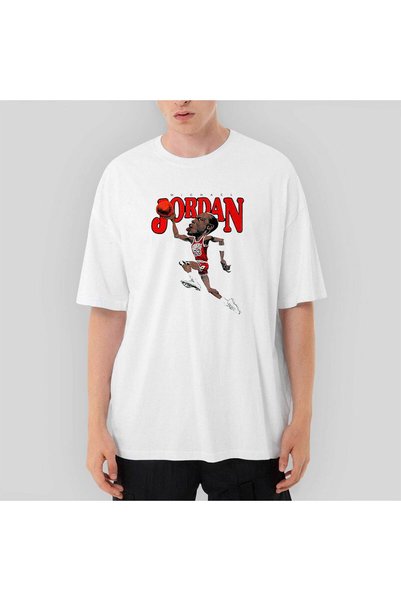 Generic Brand Michael Jrdn Caricature Oversize White T-Shirt