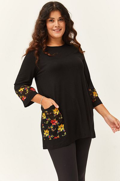Ebsumu Γυναικεία μπλούζα Plus Size με μανίκια και τσέπες και λεπτομέρεια κεντήματος
