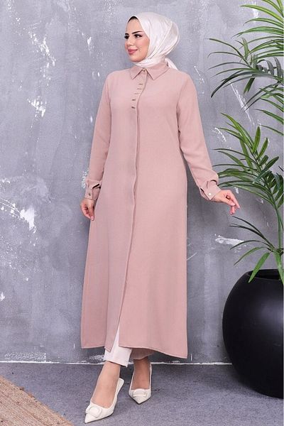 ALNİSS COLLECTİON Μακρύ τούνικ Ferace με λεπτομέρεια αγκράφα στο μπροστινό μέρος και κρυφά κουμπιά