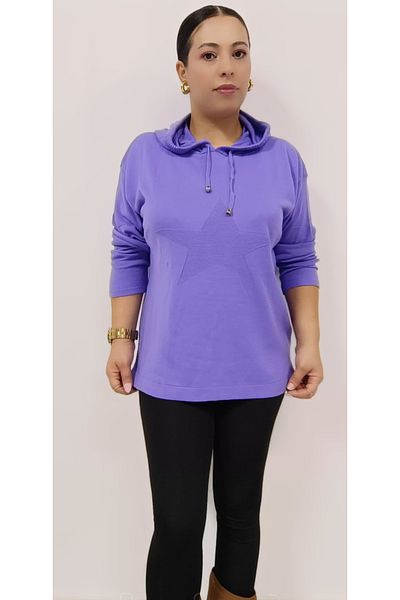 AKŞEN GİYİM Plus Size Seasonal Thin Knitwear Woven Hooded Star Printed Tunic Size Sweater