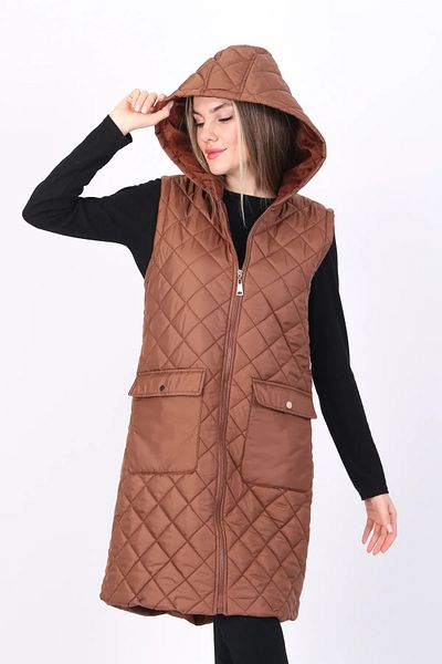 Modabenna Women's Hooded Zippered Long Inflatable Filling Vest