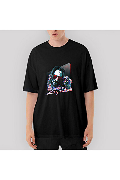 CrowsGate Cyberpunk Keanu Reeves Oversize kroj crna majica XL