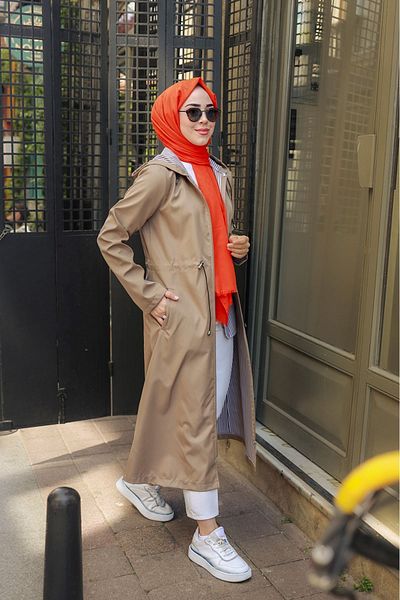 suffemoda Καμπαρντίνα με ριγέ κουκούλα στον αστράγαλο