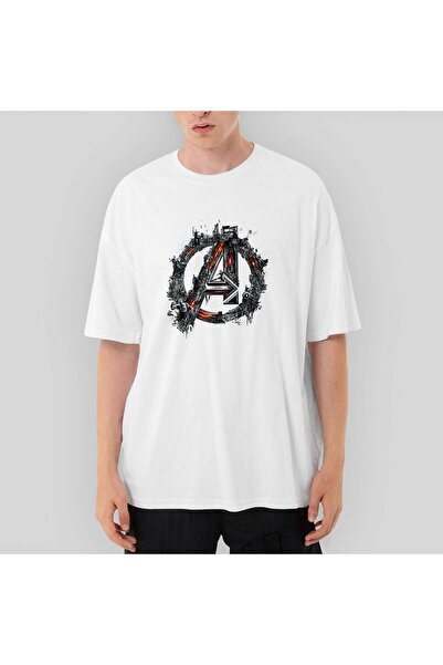 CrowsGate Tricou alb Avengers Logo 2 supradimensionat
