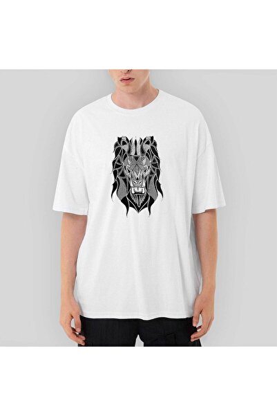 CrowsGate Tricou alb Lion Mozaik supradimensionat