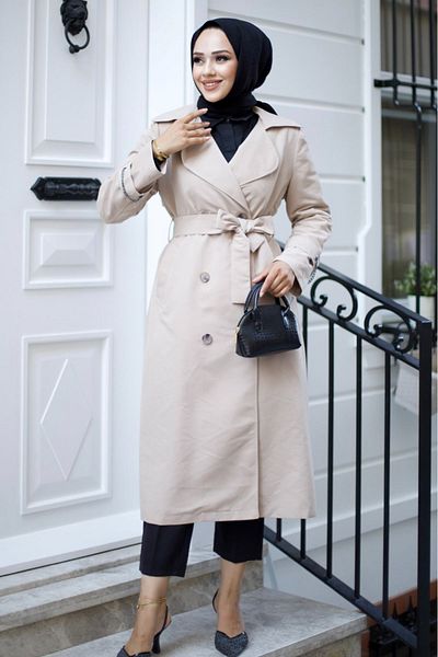 ALNİSS COLLECTİON Belted Umay Trench με μανίκια και αλυσίδα στην πλάτη