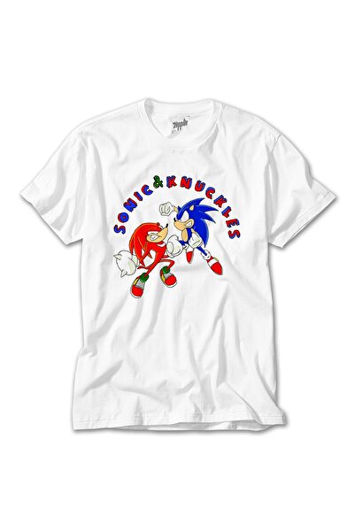 Generic Brand Sonic and Knuckles Fighting White T-shirt