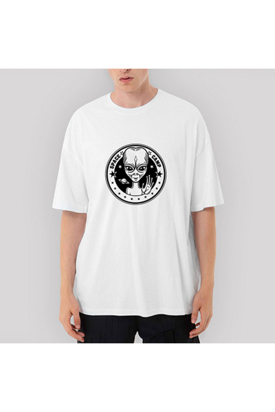 CrowsGate Tricou alb Alien Space Camp supradimensionat XL