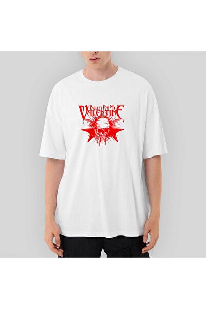CrowsGate تي شيرت أبيض كبير الحجم من Bullet for My Valentine Skull مقاس XL