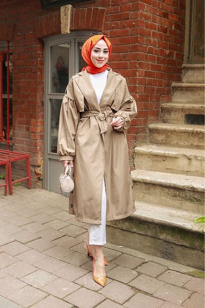 suffemoda Balonkol Trench Coat with Button Detail on the Sides
