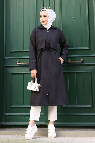 ALNİSS COLLECTİON Γυναικεία καμπαρντίνα με γιακά με φερμουάρ και λεπτομέρεια ζώνης στο μανίκι