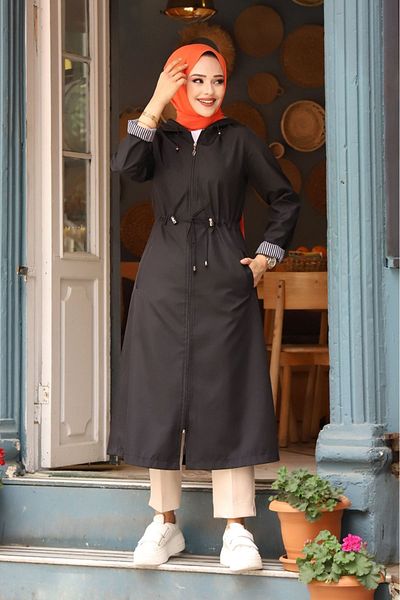 suffemoda Καμπαρντίνα με ριγέ κουκούλα στον αστράγαλο