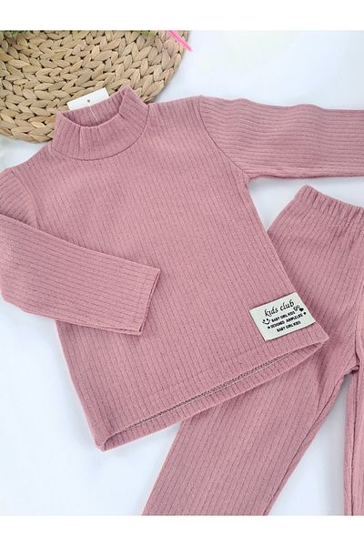 Butik Girl's Ribbed Tights Turtleneck Blouse Winter Double Set